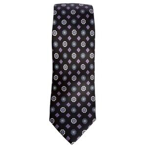 Hugo Boss Mens Black Silk Tie Purple Diamond Print Narrow NWT